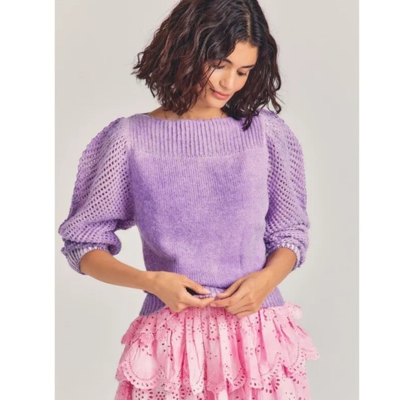 LoveShackFancy Rosie Pullover Sweater Sz S Lavender Wool Alpaca - Picture 1 of 7